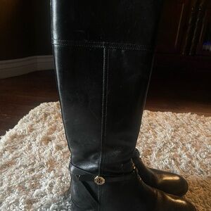 TORY BURCH BRITA BLACK LEATHER KNEE RIDING BOOTS